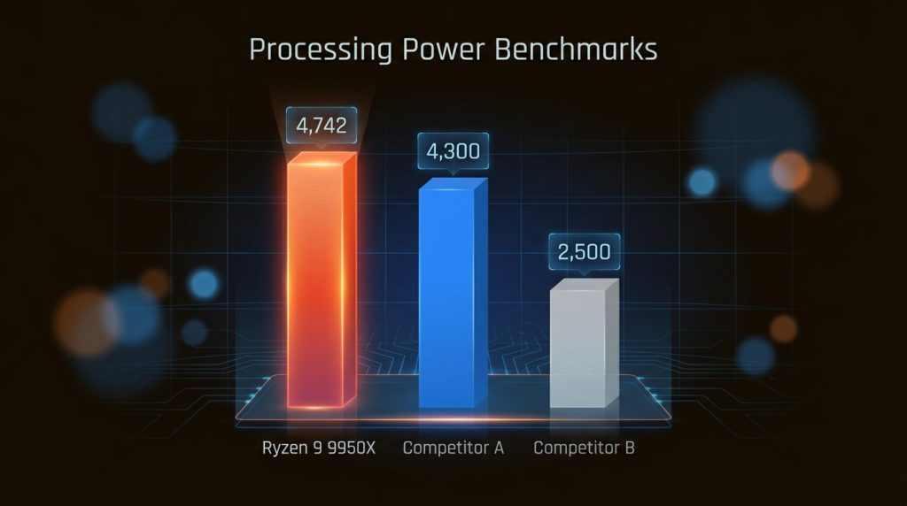 The Ryzen 9950X delivers industry-leading single-core performance, outclassing tradional server-glade processors