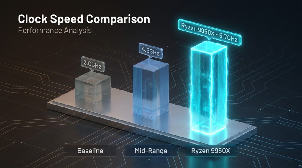 The Ryzen 9950X Zen 5 architecture delivers the industry-leading 5.7GHz clock speed required for single-threaded trading platforms