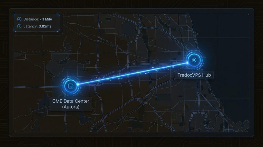 Strategic proximity to the CME data center in Aurora ensures sub-milisecond execution for futures traders