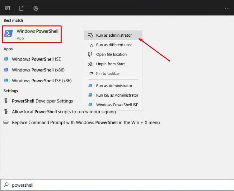 Open PowerShell as Administrator