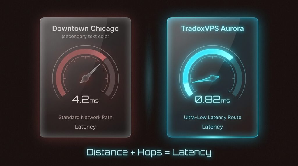 A direct latency comparison showing the 5x speed advantage of Aurora-proximal infrastructure