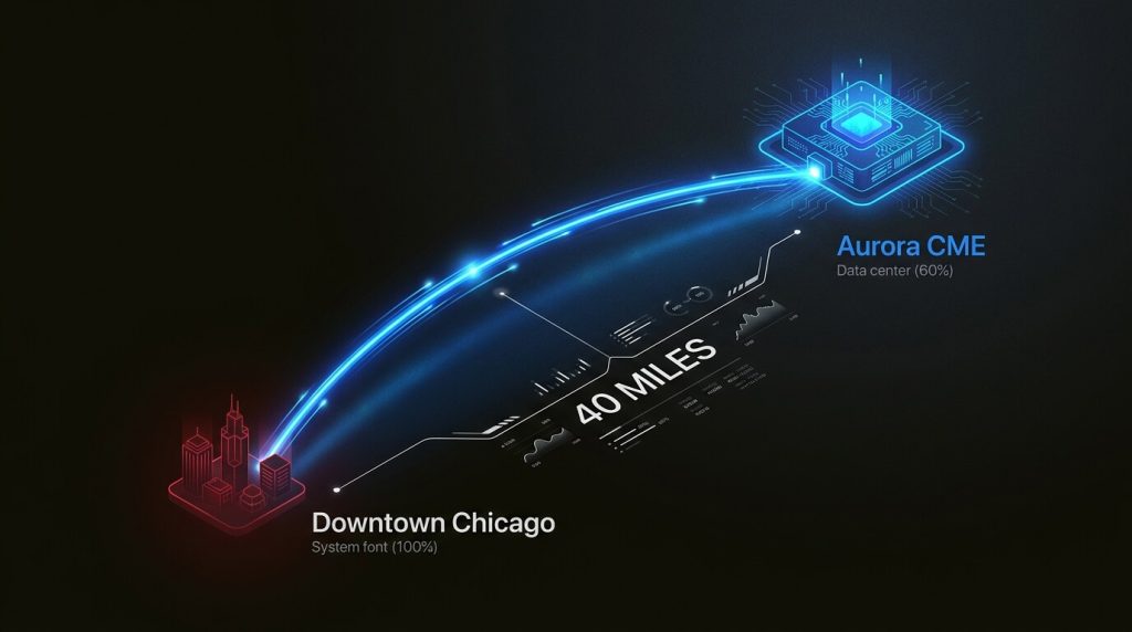 Visualizing the 40-mile distance that creates a "Microsecond Tax" for downtown Chicago traders