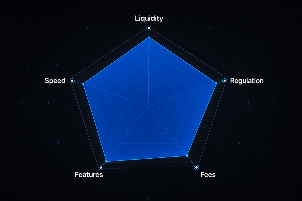 Our ranking framework evaluates platforms across five critical dimensions to identify institutional-grade trading environments