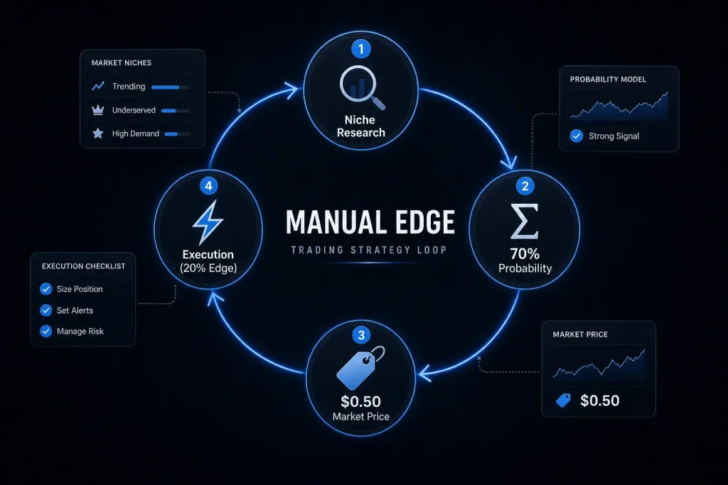 Profitable manual trading requires calculating independent odds before comparing them to the current market price