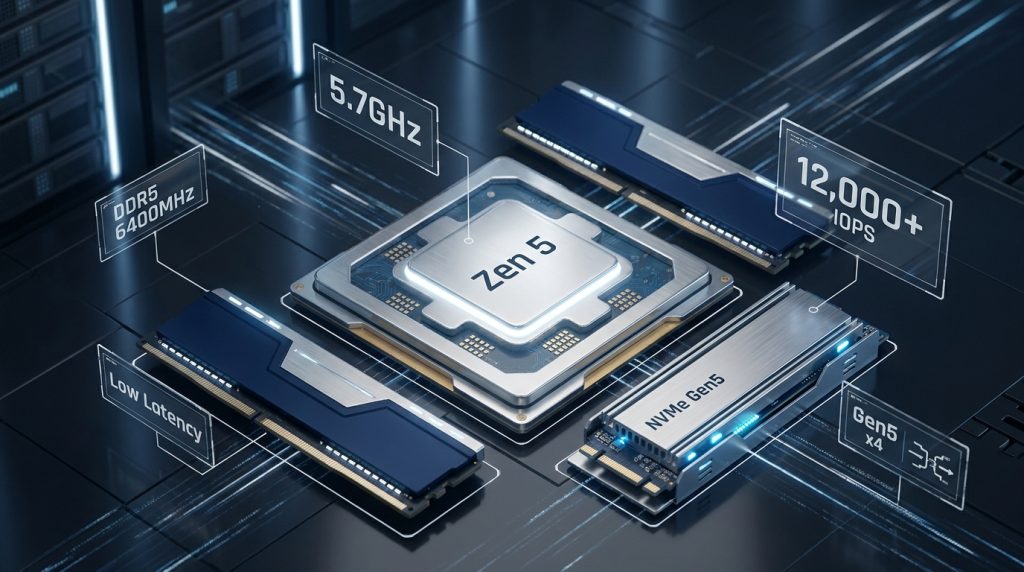 The Ryzen 9 9950X Zen 5 architecture delivers the elite single-threaded performance and high-bandwidth memory needed for deterministic trading bot execution