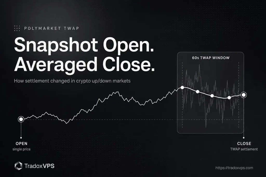 Polymarket TWAP settlement explained: the five-minute averaging window changed from 30 seconds to 60 seconds while the market's opening price to beat remains a single snapshot.