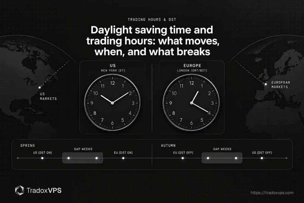 Two clocks, one on US time and one on European time, out of step for the gap weeks in spring and autumn.